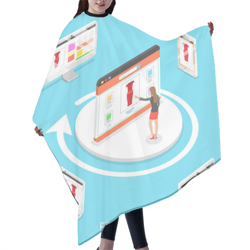 Personality  Marketing Retargeting Isometric Flat Vector Conceptual Illustration. Hair Cutting Cape