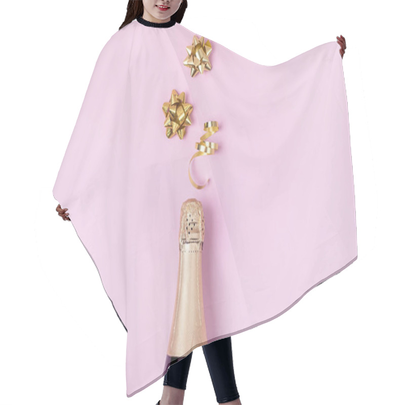 Personality  Champagne Bottle On Pink Background Minimal Party Holiday Concept Festive Top View Splash Hair Cutting Cape