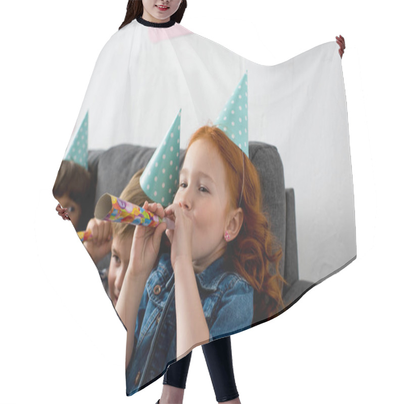 Personality  Children With Party Blowers Hair Cutting Cape