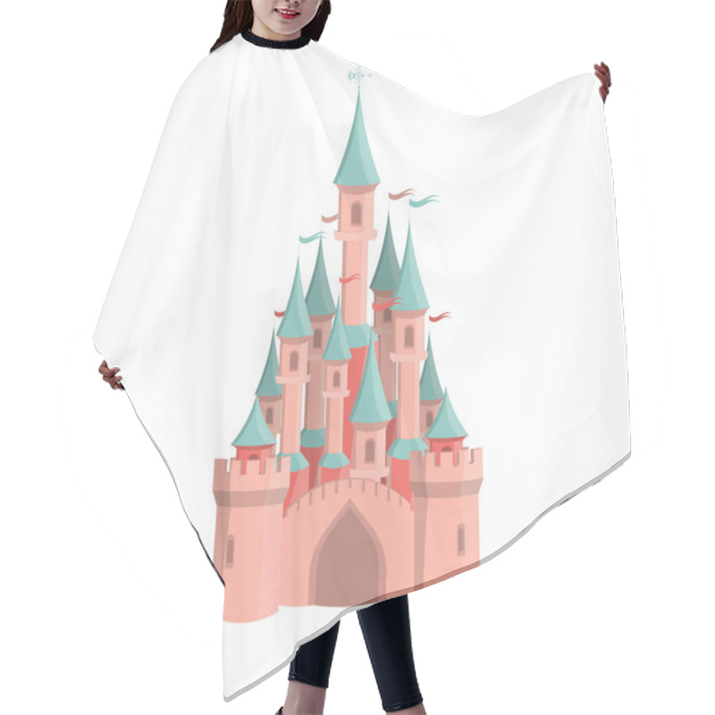 Personality  Cartoon Pink Castle Icon. Isolated Vector Illustration. Hair Cutting Cape