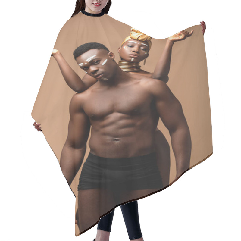 Personality  Naked Tribal Afro Couple Posing Isolated On Beige Hair Cutting Cape