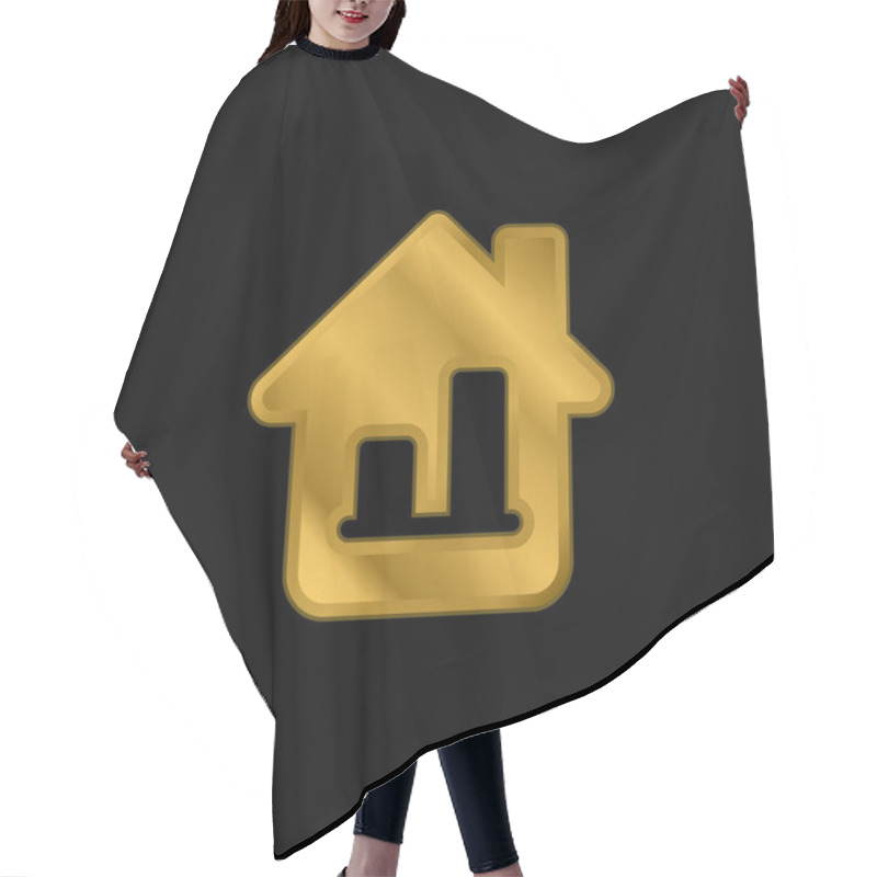 Personality  Bar Graph Gold Plated Metalic Icon Or Logo Vector Hair Cutting Cape