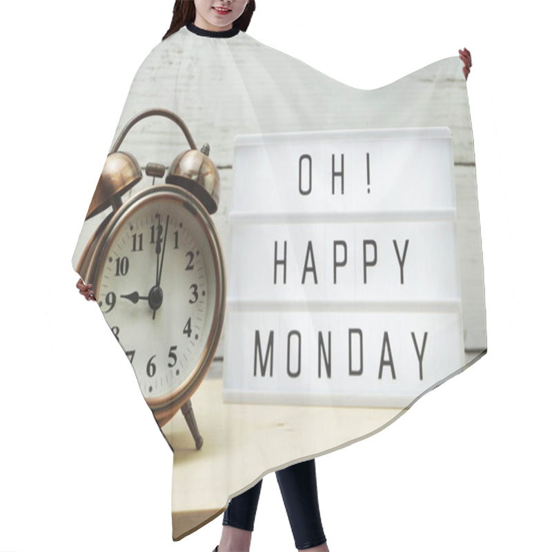 Personality  Happy Monday Light Box Alphabet Wording On Wooden Background Hair Cutting Cape