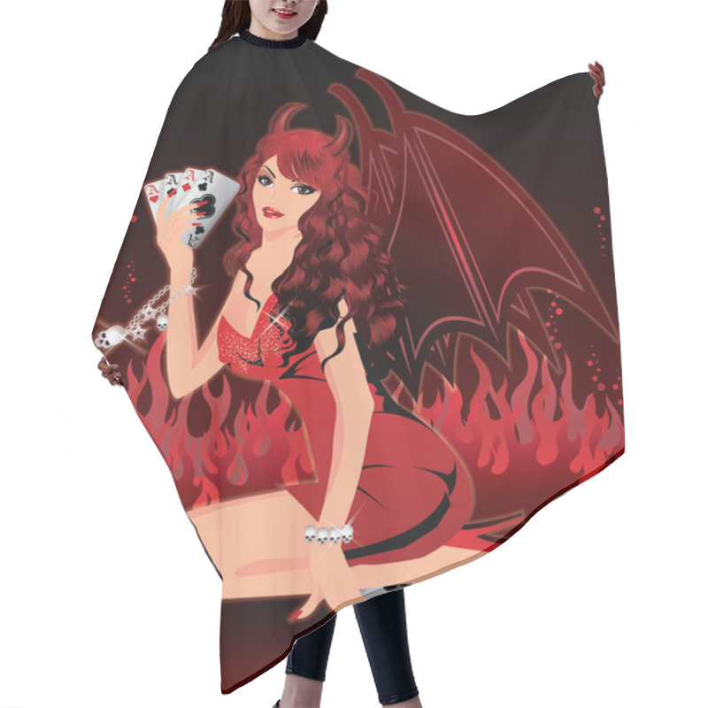 Personality  Beautiful Sexy Devil Woman And Poker Cards, Vector Illustration Hair Cutting Cape