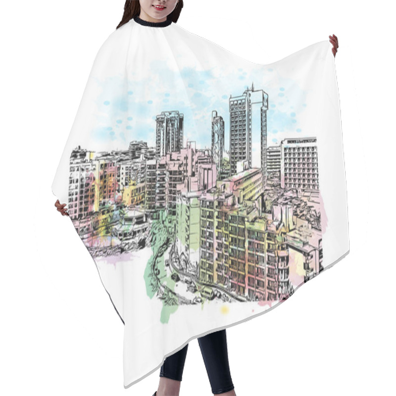 Personality  Print  Building View With Landmark Of  San Juan Is The Capital In Puerto Rico. Watercolor Splash With Hand Drawn Sketch Illustration In Vector. Hair Cutting Cape