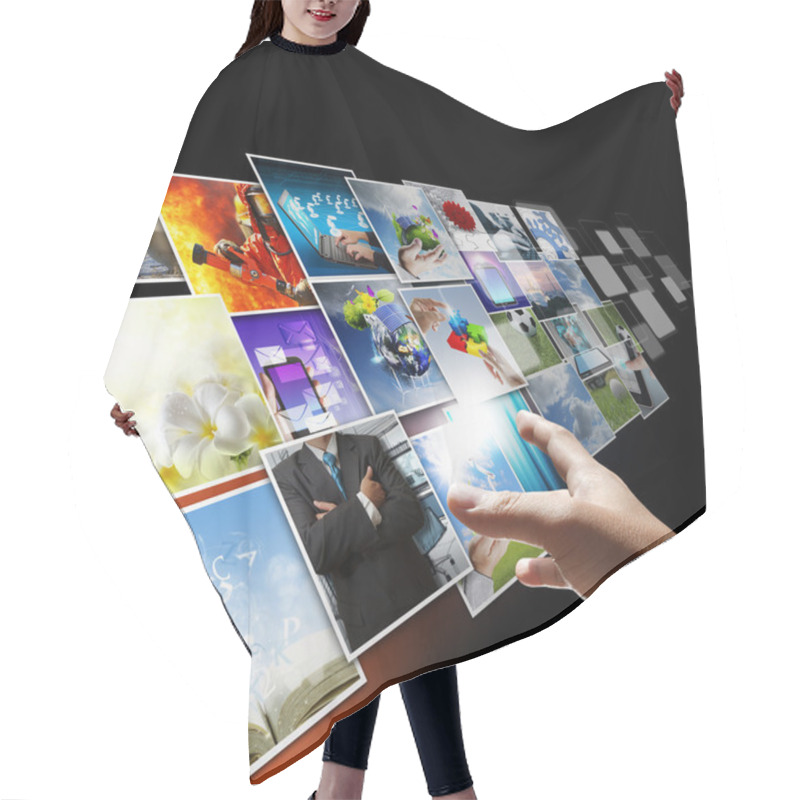 Personality  Hand Reaching Images Streaming As Internet Concept Hair Cutting Cape