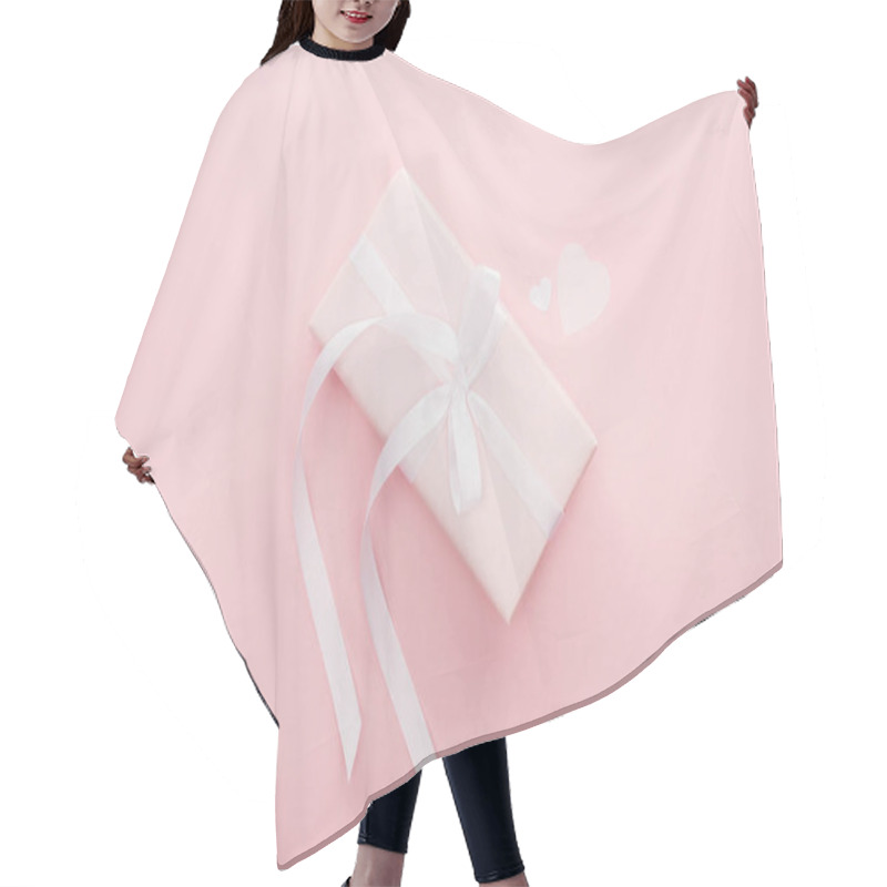 Personality  Top View Of Gift Box And Paper Hearts Isolated On Pink Hair Cutting Cape