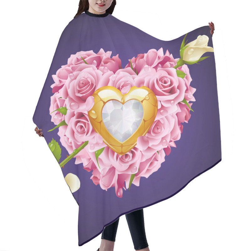 Personality  Vector Pink Roses, Golden Jewel And White Crystal Hair Cutting Cape