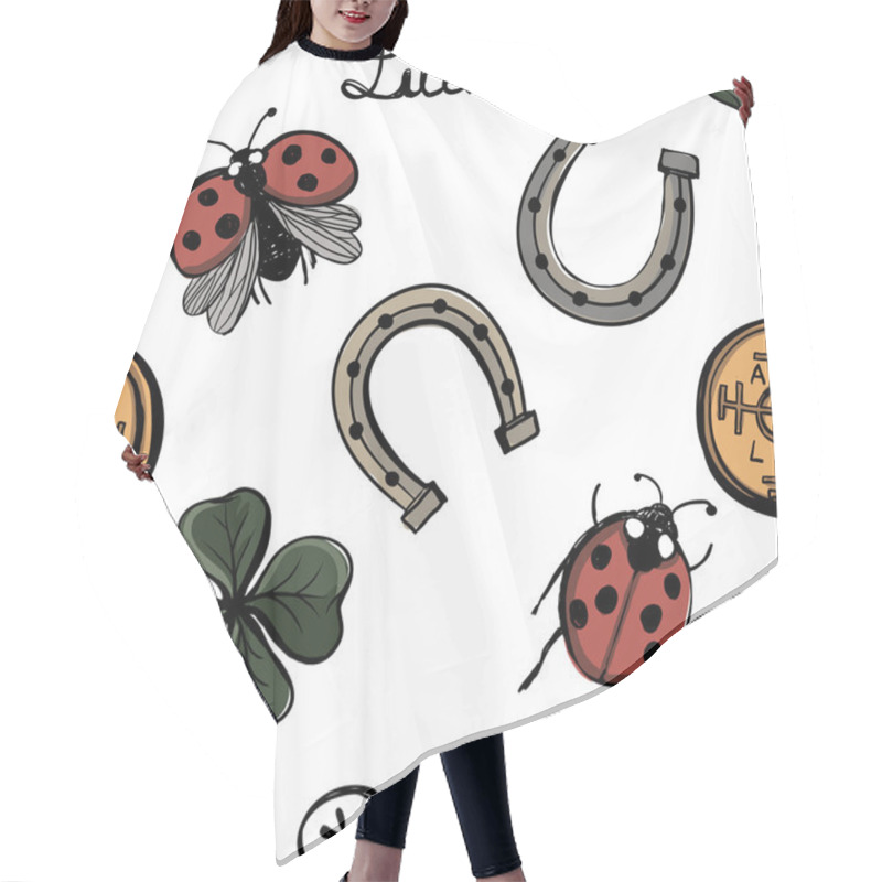 Personality  Hand Drawing Symbols Of Luck Pattern Hair Cutting Cape