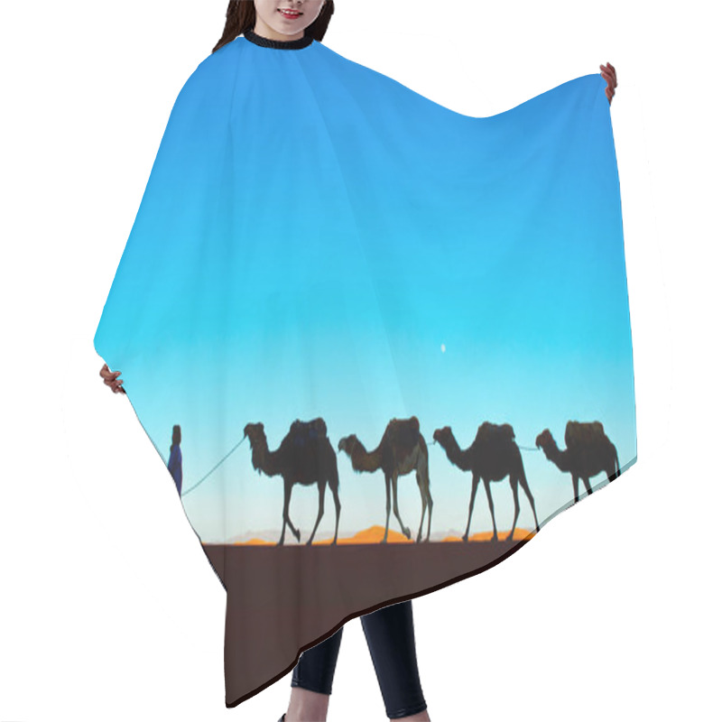 Personality  Camel Caravan Going Through The Sand Dunes In The Sahara Desert. Morocco, Africa Hair Cutting Cape