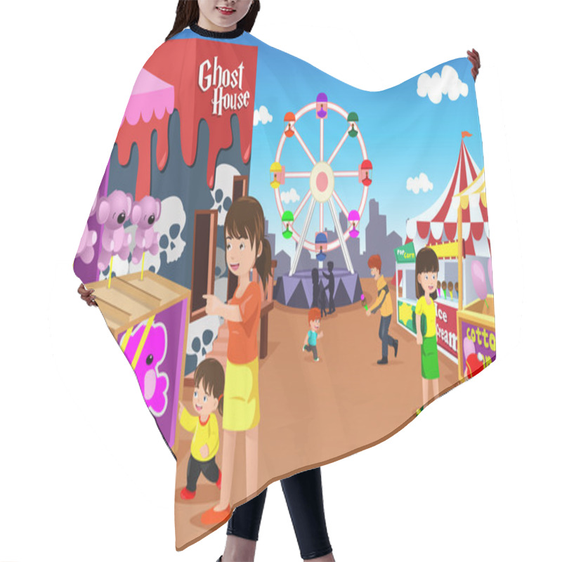 Personality  Family Playing In An Amusement Park Hair Cutting Cape