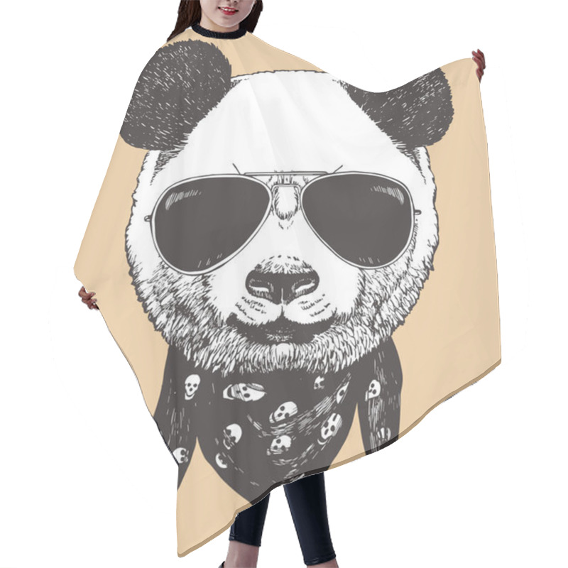 Personality  Head Of Panda Wearing Sunglasses. Hipster Animal. Hair Cutting Cape