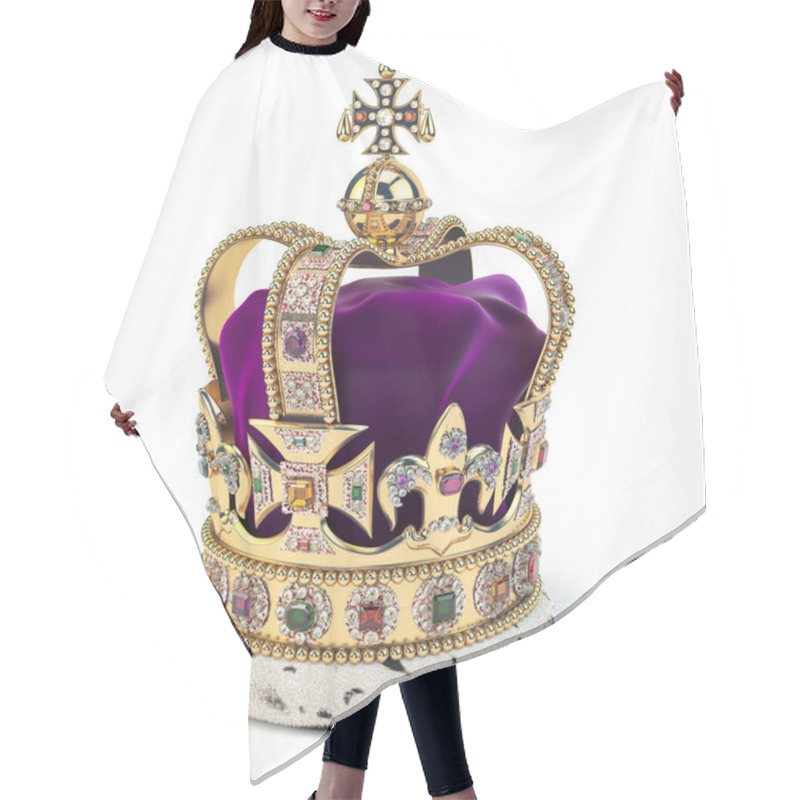 Personality  Golden Crown With Jewels Isolated On White. English Royal Symbol Hair Cutting Cape