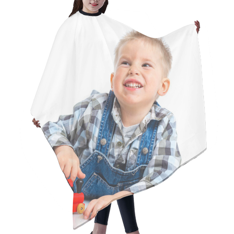 Personality  Cute Little Boy Playing Trains Hair Cutting Cape