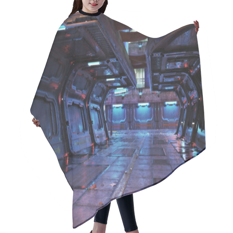 Personality  Urban City Retro Futuristic Back Drop Sci Fi Corridor Background With Neon Accents. 3d Rendering. Hair Cutting Cape