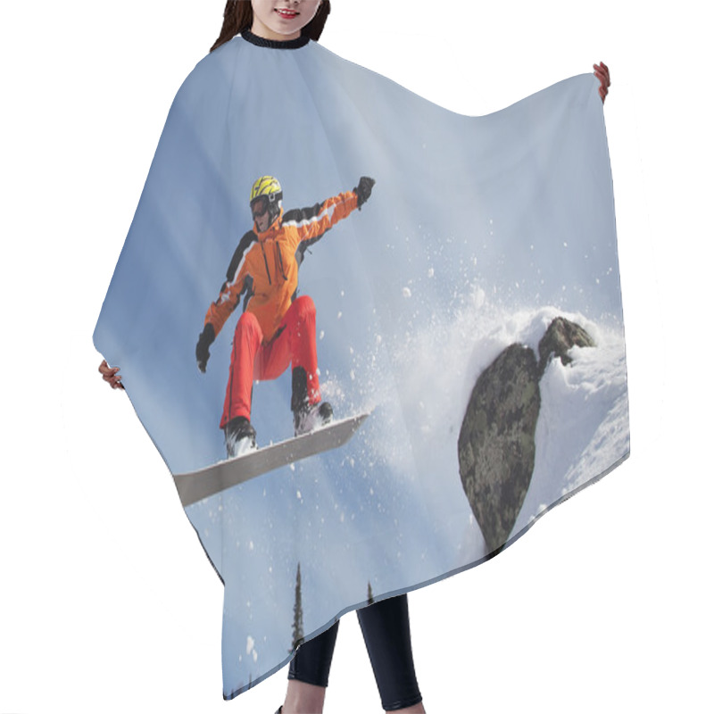 Personality  Snowboarder Jumping Through Air With Blue Sky In Background Hair Cutting Cape