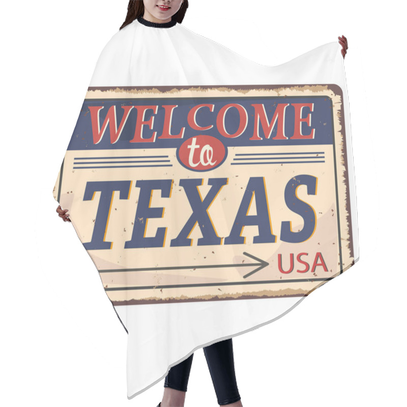 Personality  Vintage Tin Sign With USA State. Texas Retro Souvenirs Or Postcard Templates On Rust Background. Dixie. South. Hair Cutting Cape