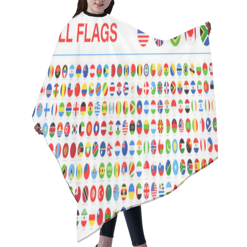 Personality  All World Flags - Vector Round Flat Icons. 2020 Versions Of Flags Hair Cutting Cape