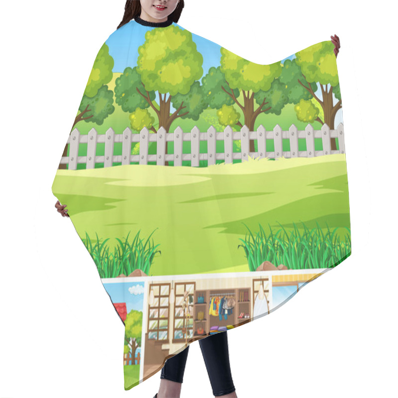 Personality  Different Scene Background With Green Grass Illustration Hair Cutting Cape