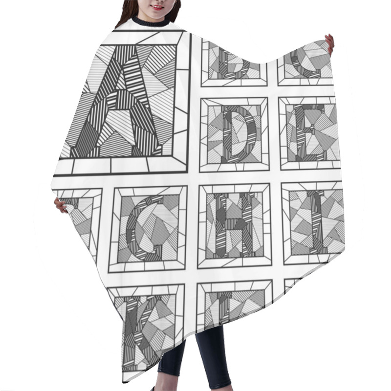 Personality  Mosaic Capital Letters Alphabet Patterned Lines. Hair Cutting Cape