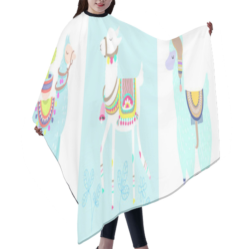 Personality  Funny Llama With Cactus Isolated On White, Blue Alpaca Animal Hair Cutting Cape