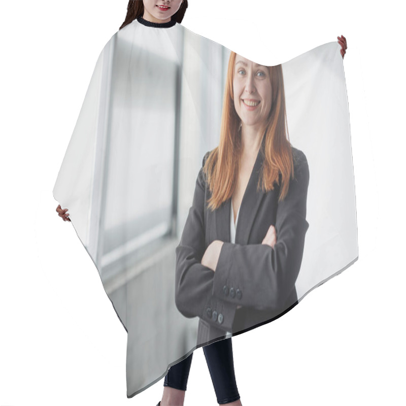 Personality  Confident Businesswoman In Office Hair Cutting Cape