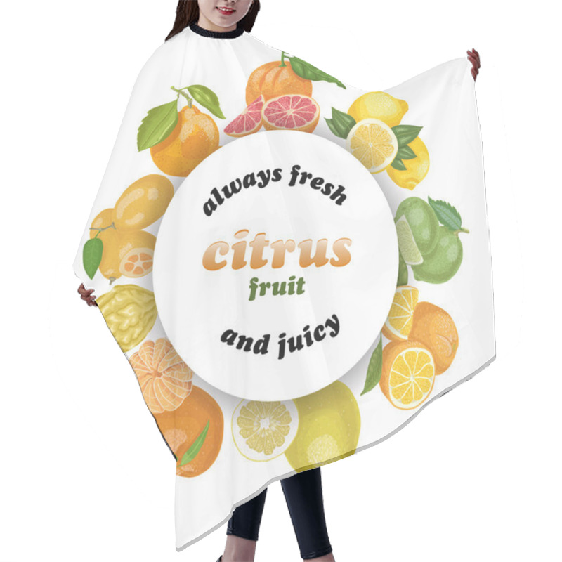 Personality  Vector Background With Citrus Fruits In A Circle And The Words Hair Cutting Cape