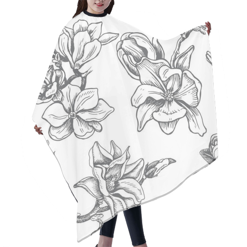 Personality  Seamless Pattern With Magnolia Flowers Hair Cutting Cape