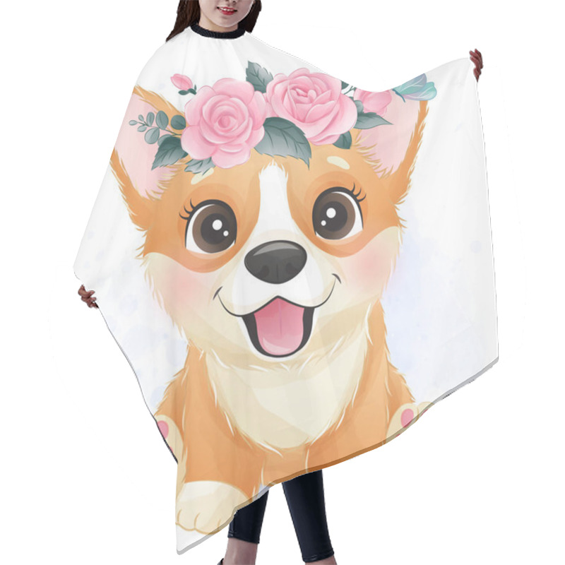 Personality  Cute Little Corgi With Roses Portrait Hair Cutting Cape