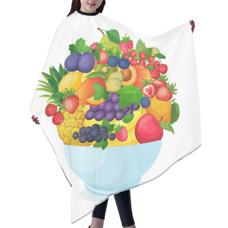 Personality  Bowl Of Cartoon Fresh  Fruit And Berries. Hair Cutting Cape