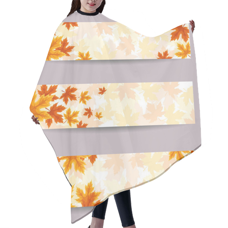 Personality  Set Of Three Vector Banners (468x120px) With Autumn Leaves. Hair Cutting Cape