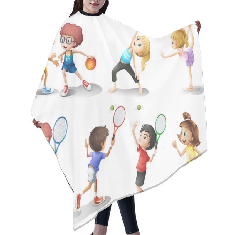 Personality  Kids Exercising And Playing Different Sports Hair Cutting Cape