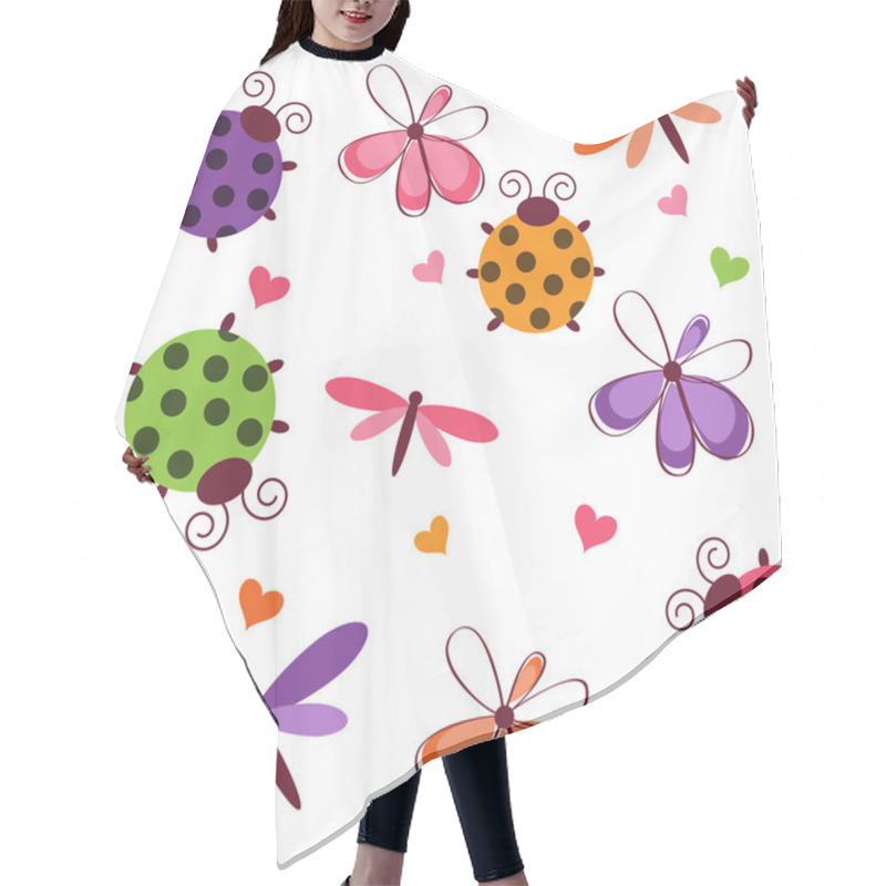 Personality  Pattern With Dragonflies, Ladybugs And  Hearts Hair Cutting Cape