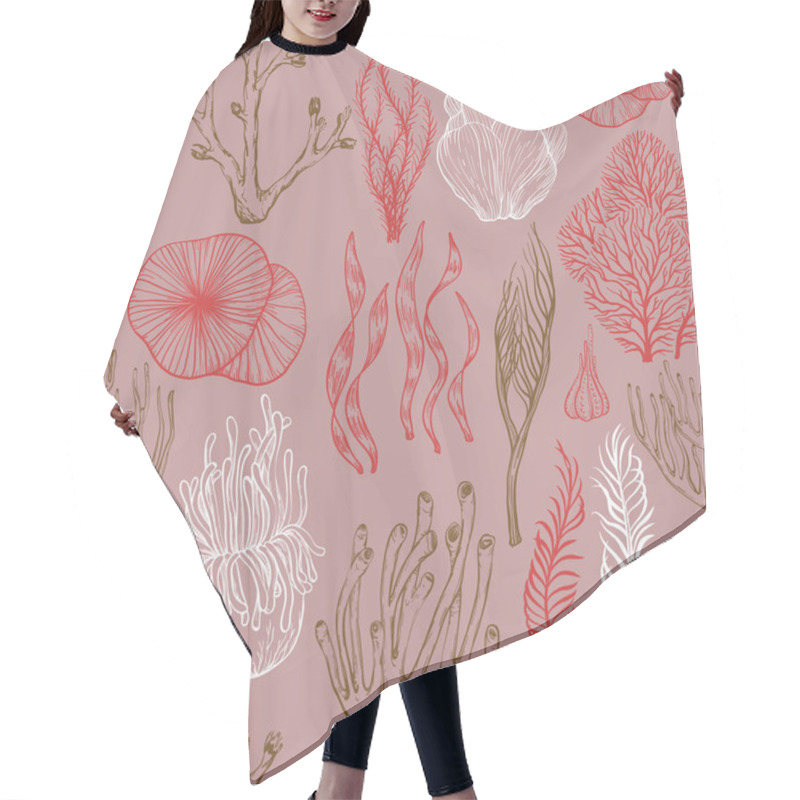 Personality  Seamless Pattern With Hand Drawn Corals, Sea Sponges, Living Organisms. Hair Cutting Cape