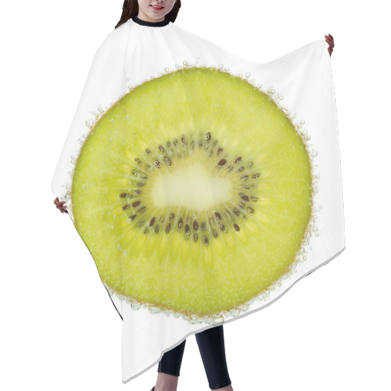 Personality  Nice Slice Of Kiwi, Covered With Bubbles Isolated On White. Hair Cutting Cape