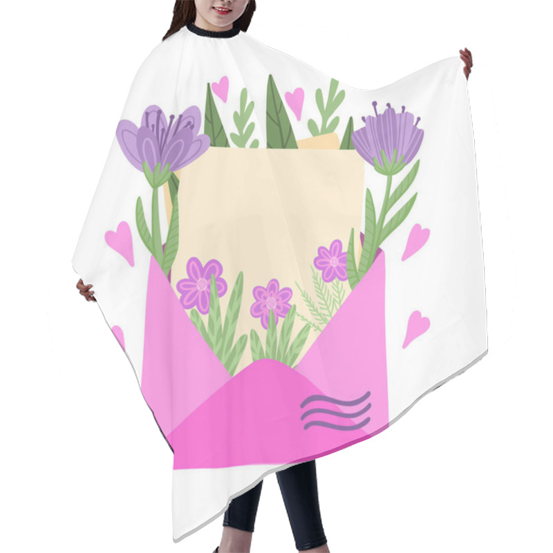 Personality  Love Letter Concept.Envelope With Spring Flowers, Leaves Coming Out From Letter. Romantic Background, Love Message In An Envelope For Valentine, Birthday, Anniversary.  Concept Of Valentine's Day. Hair Cutting Cape