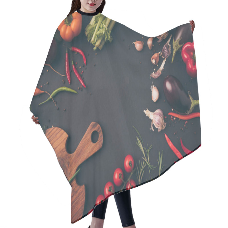 Personality  Top View Of Different Vegetables And Cutting Board On A Table Hair Cutting Cape