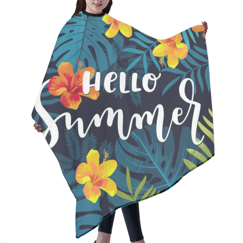 Personality  Hello Summer Greeting Card. Tropical Summer Seamless Pattern With Monstera Leaves And Hibiscus Flowers. Bright Jungle Background. Vivid Juicy Colors. Hawaiian Beach Party Backdrop Hair Cutting Cape