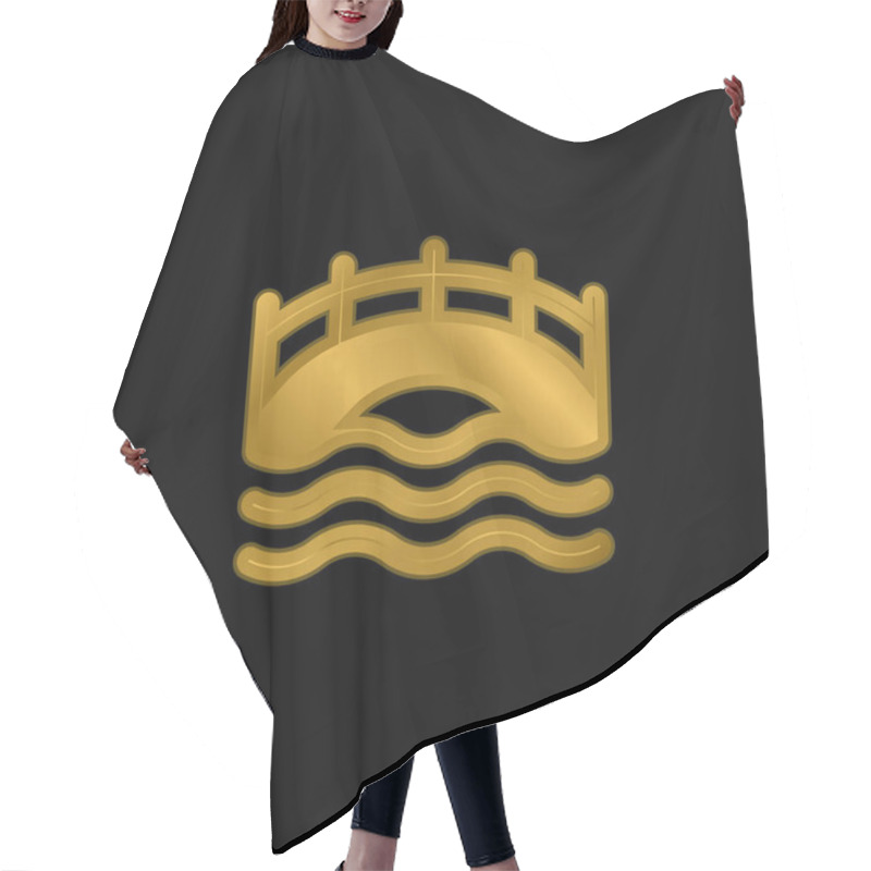 Personality  Bridge Gold Plated Metalic Icon Or Logo Vector Hair Cutting Cape