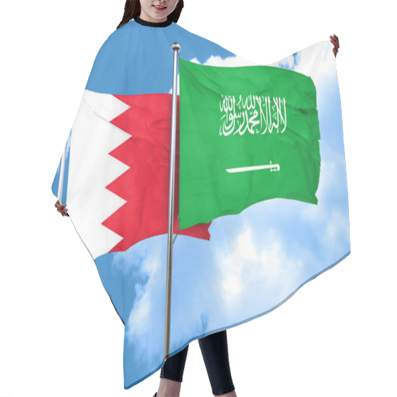 Personality  Bahrain Flag With Saudi Arabia Flag, 3D Rendering Hair Cutting Cape