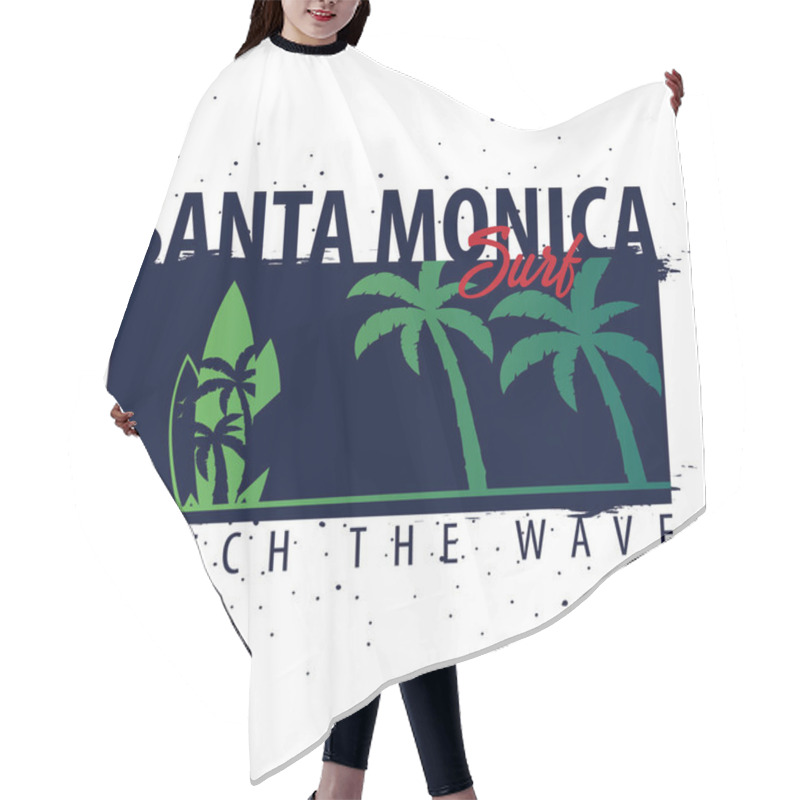 Personality  Santa Monica Surfing Graphic With Palms. T-shirt Design And Print. Hair Cutting Cape