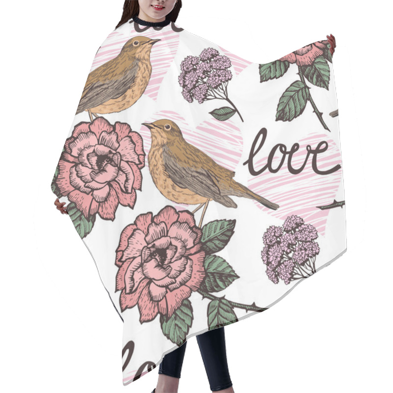 Personality  Romantic Pattern With Birds And Flowers Hair Cutting Cape