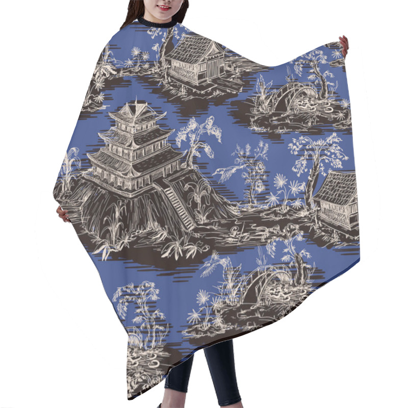 Personality  Seamless Pattern In Chinoiserie Style For Fabric Or Interior Design. Hair Cutting Cape