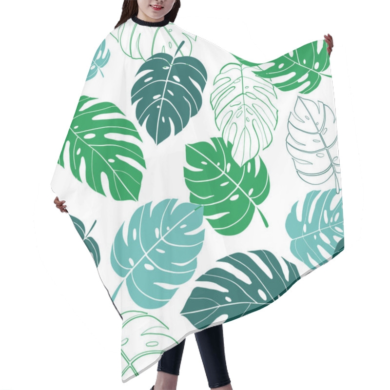 Personality  Vector Seamless Pattern Tropical Monstera Leaves Hair Cutting Cape