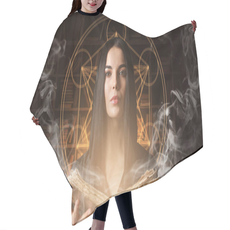 Personality  Female Alchemist With Book On Dark Background Hair Cutting Cape