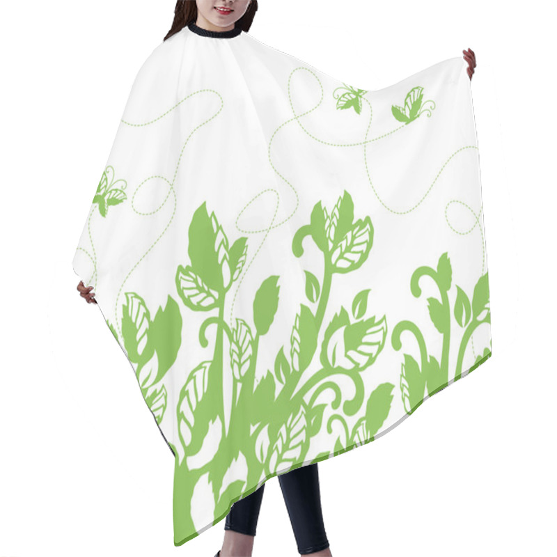 Personality  Seamless Green Foliage And Butterflies Border Hair Cutting Cape