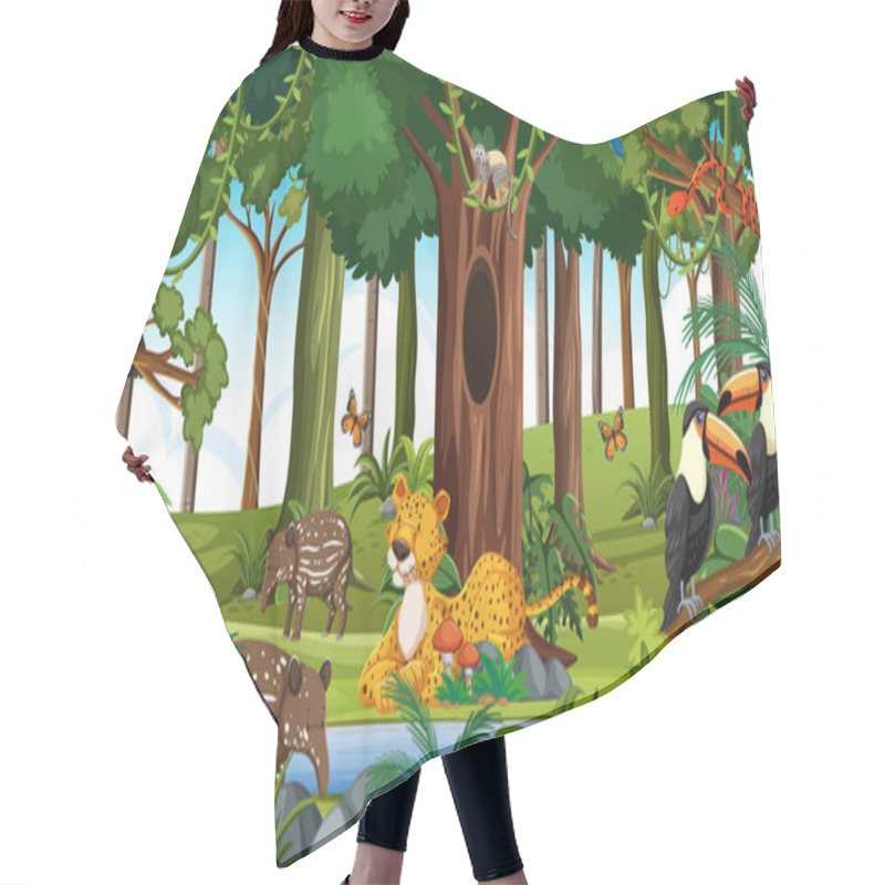 Personality  Wild Animals In Nature Forest Scene At Daytime Illustration Hair Cutting Cape