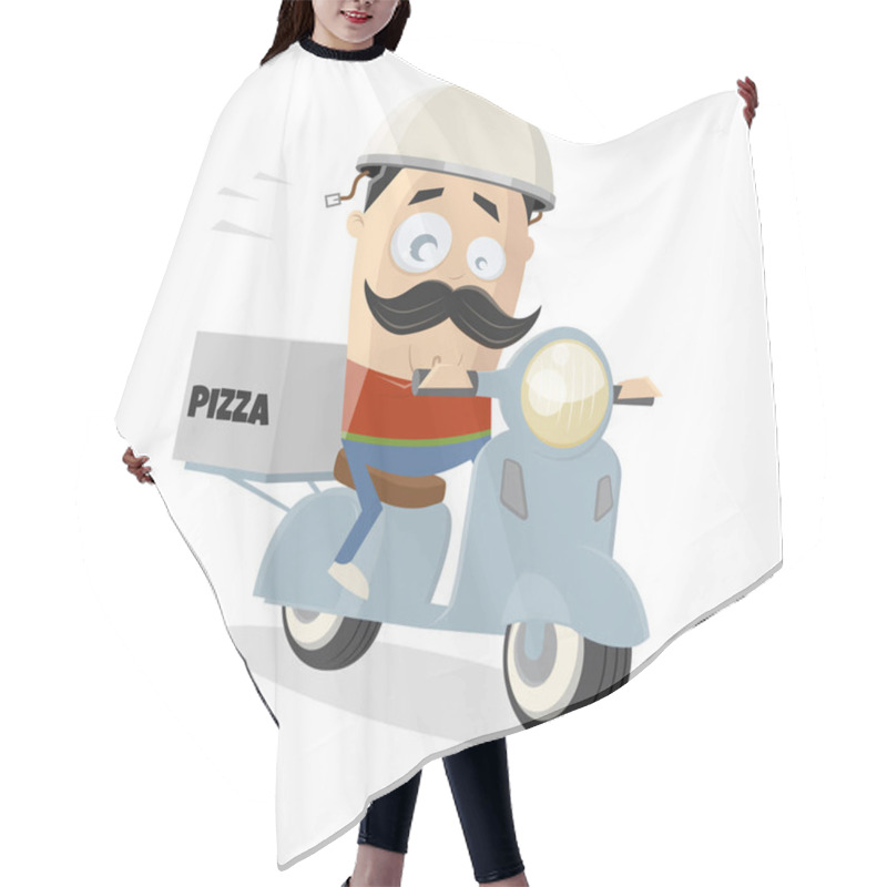 Personality  Cartoon Illustration Of A Pizza Delivery Guy With A Scooter Hair Cutting Cape