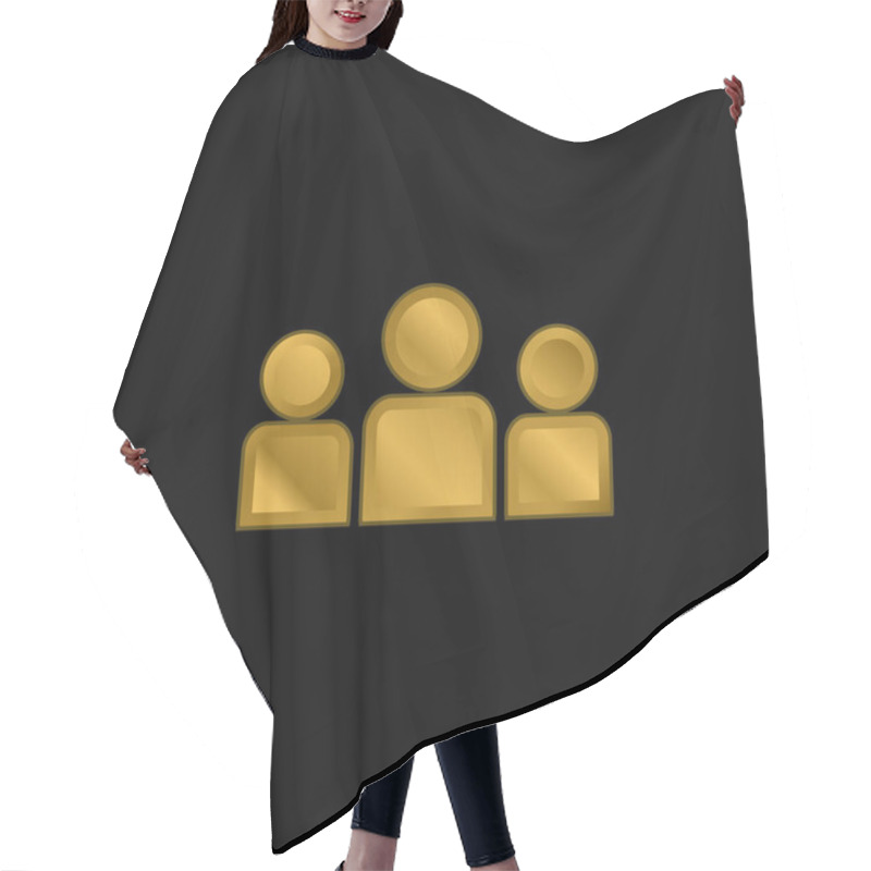 Personality  About Us Gold Plated Metalic Icon Or Logo Vector Hair Cutting Cape