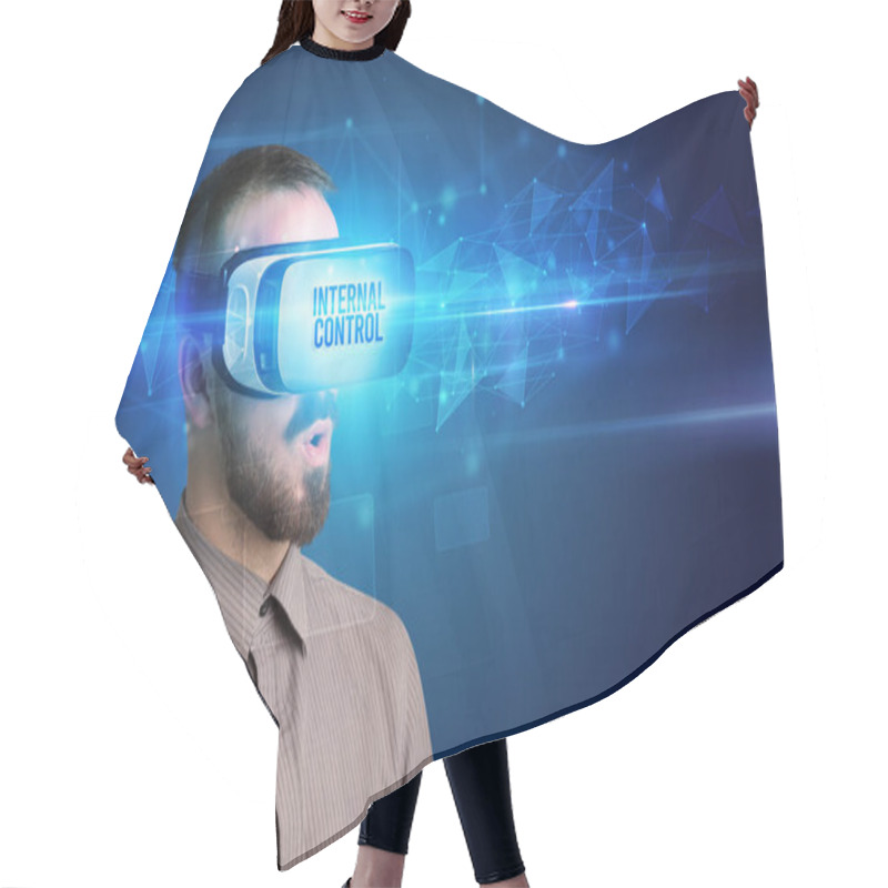 Personality  Businessman Looking Through Virtual Reality Glasses, Virtual Security Concept Hair Cutting Cape